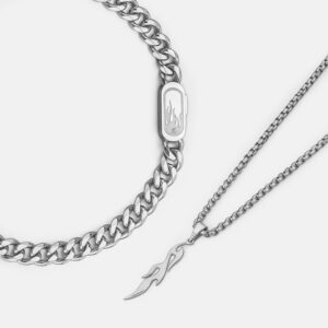 Stainless steel cuban link necklace & stainless steel pendant necklace