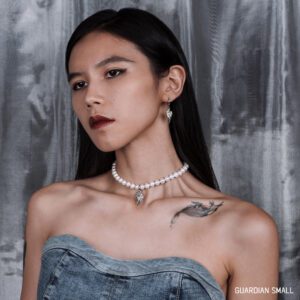 Guardian X Icarus - Pearl necklace men / women & stainless steel unisex earrings for men and women